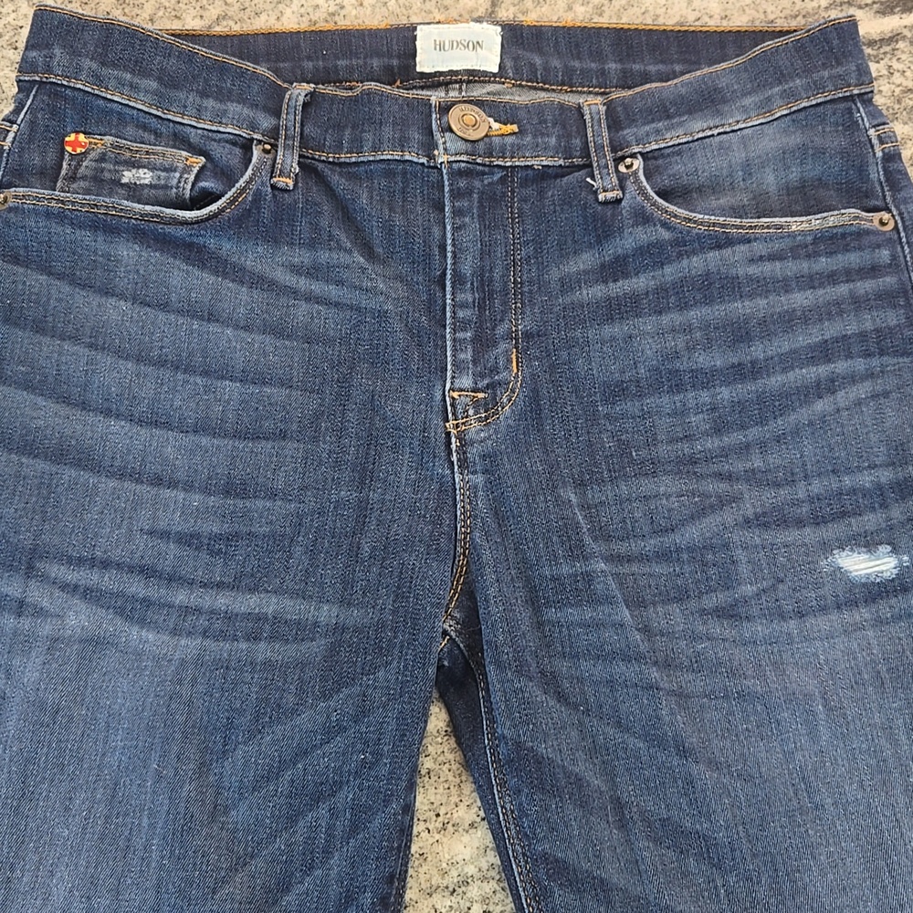 Hudson Jeans Women's 29 Elle Mid-Rise Distressed Hem Straight Leg Jeans